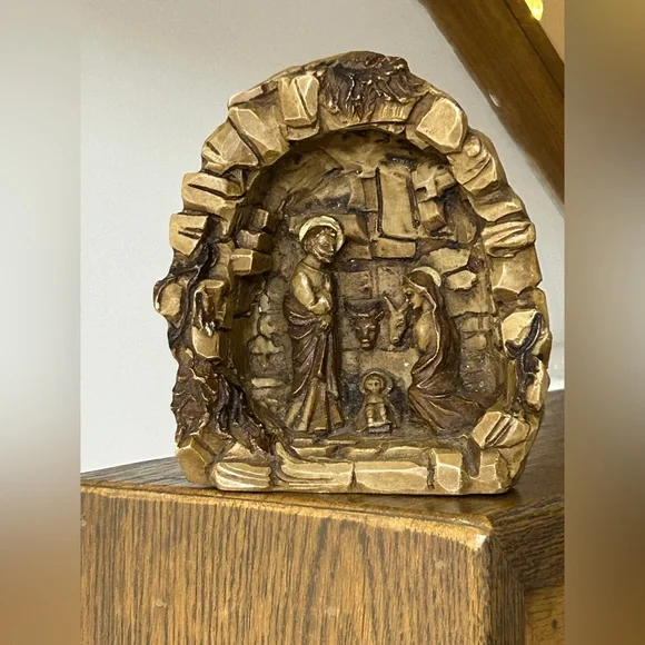 Mid Century Vintage Composite Grotto Enclave Christian Christmas Nativity Scene